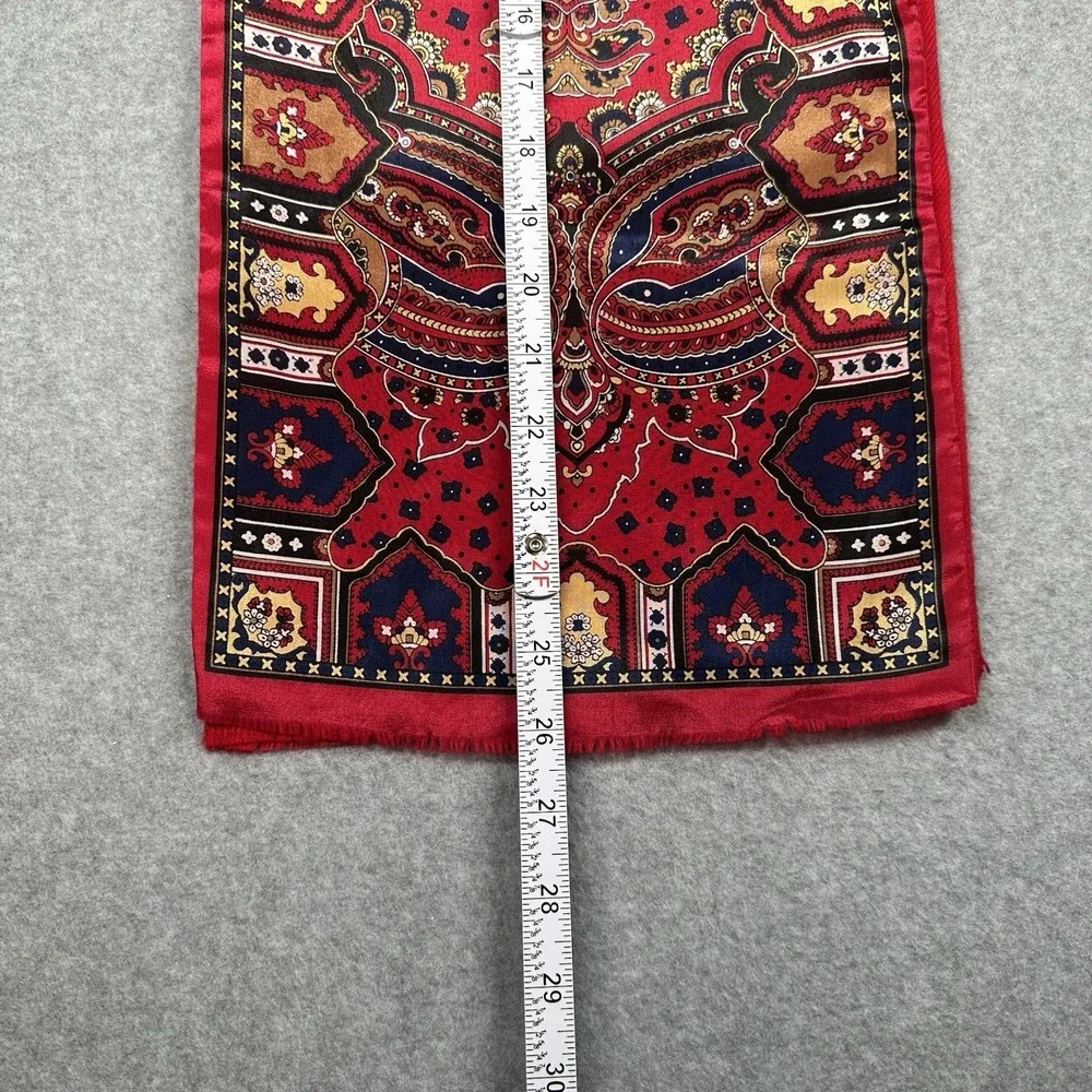 Vintage Oscar de la‎ Renta 100% Silk/Wool Paisley Scarf Red Japan 90s NOTE 52x10